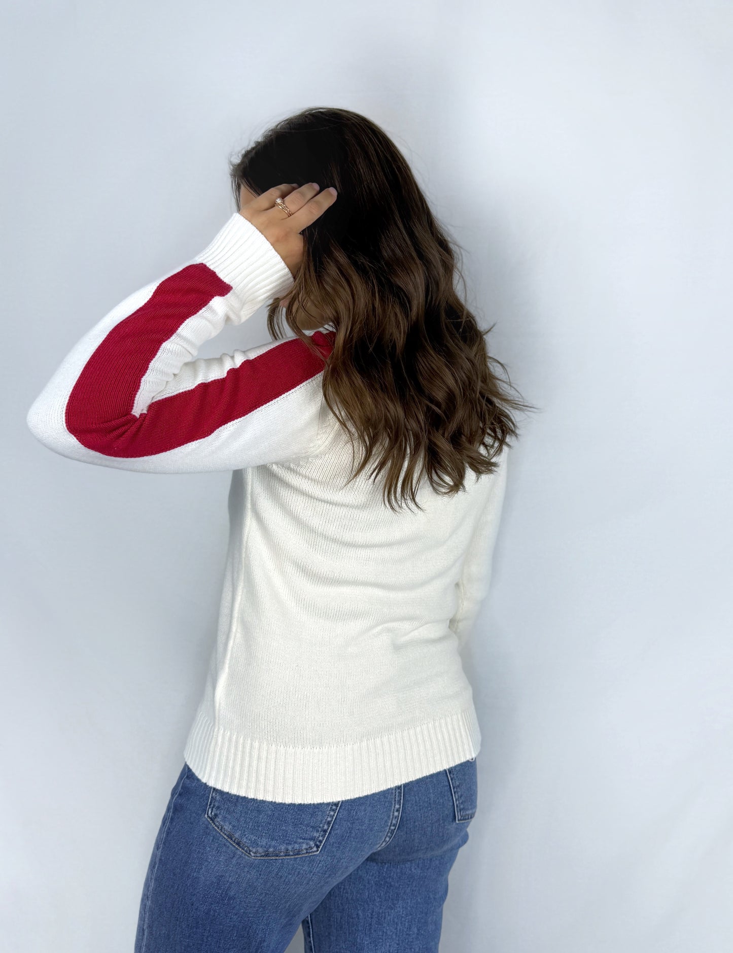 Indiana White with Red Stripes Sweater