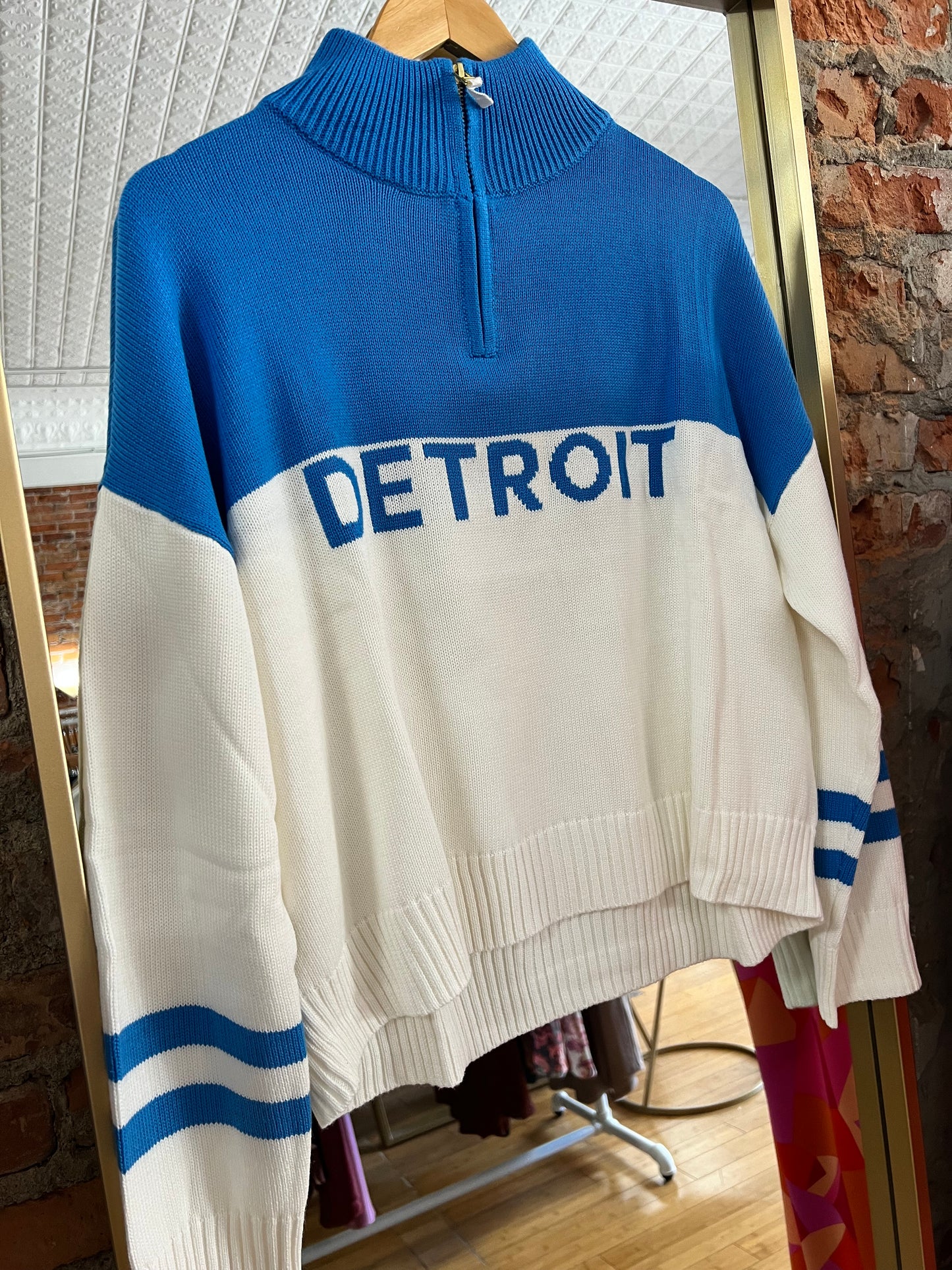 Detroit Blue Quarter Zip Sweater