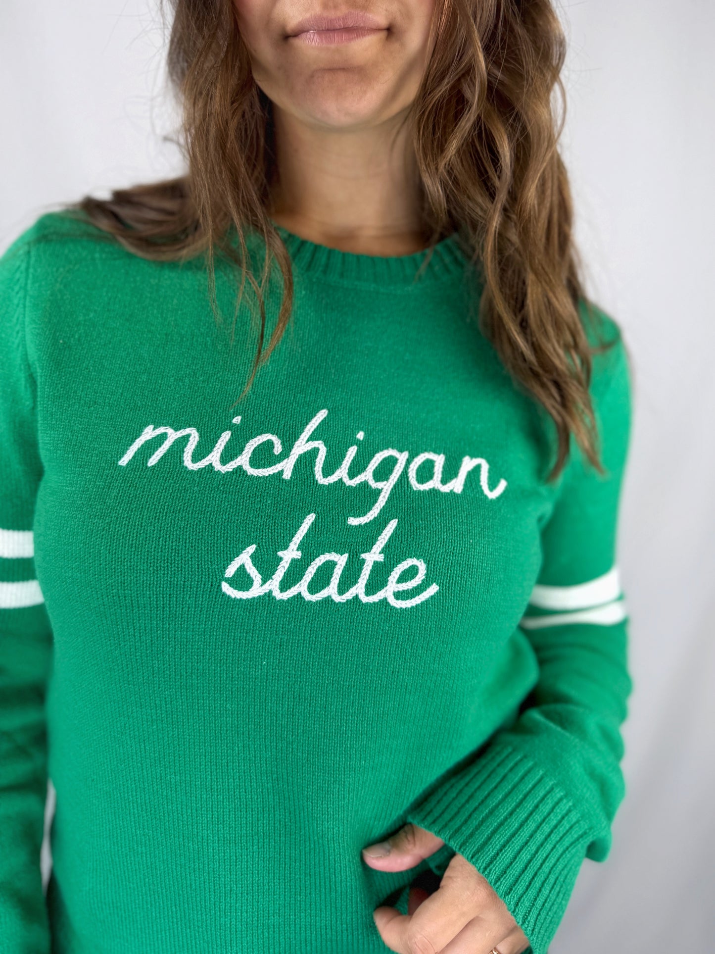 Michigan State Green with Stripes Sweater