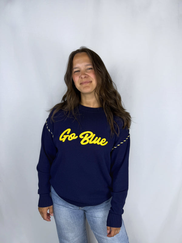 Go Blue Navy Whipstitch Sweater