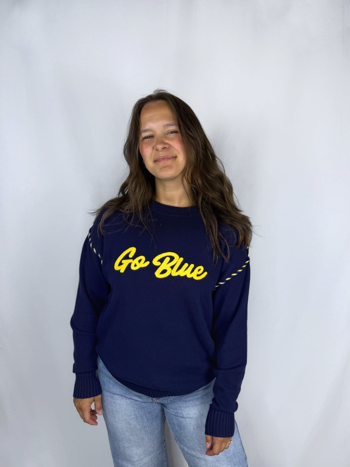 Go Blue Navy Whipstitch Sweater