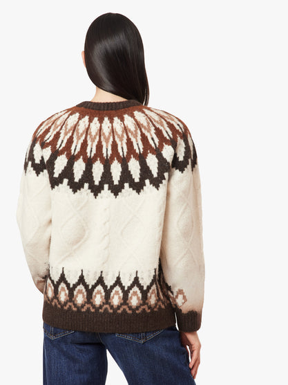 Fairisle & Cable Sweater in Ivory/Brown