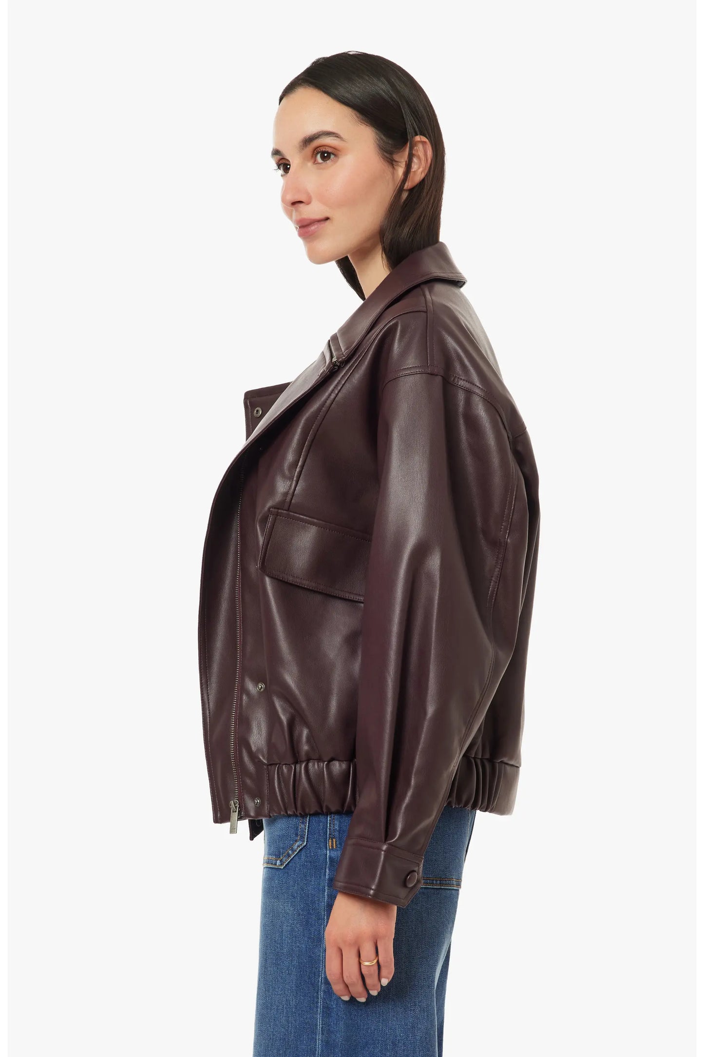 Vegan Leather Funnel Jacket in Winetasting