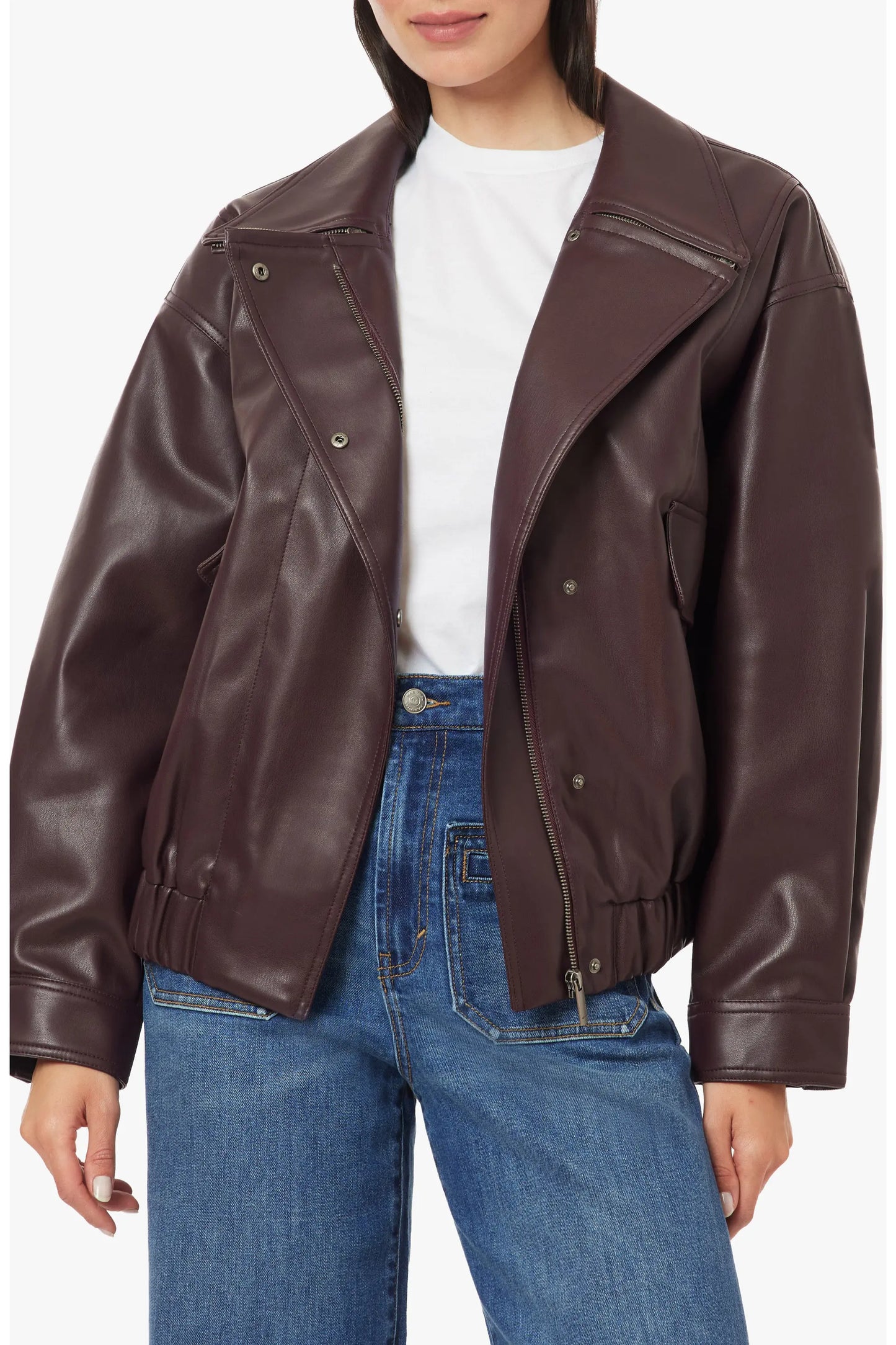 Vegan Leather Funnel Jacket in Winetasting