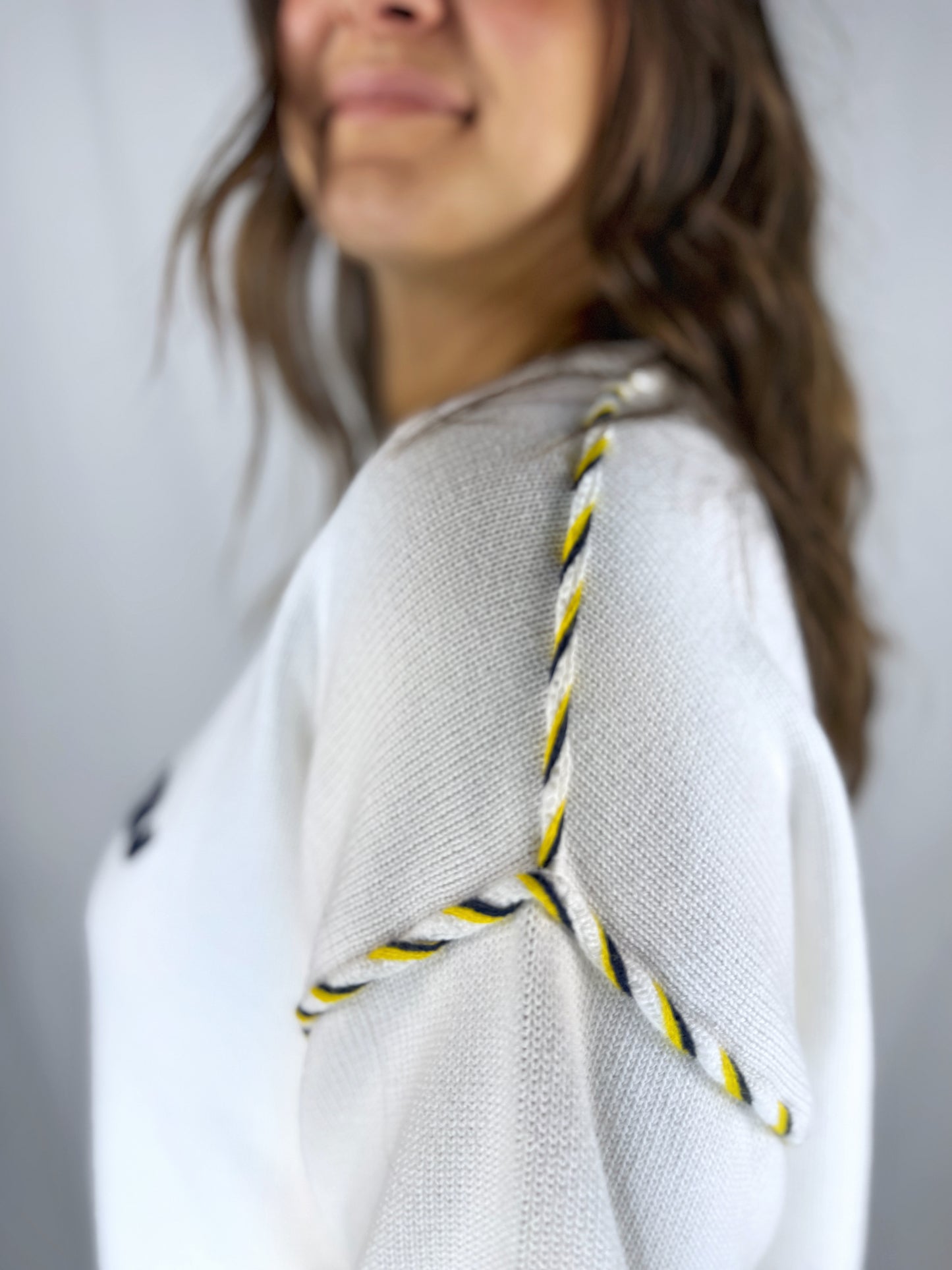 Michigan White Whipstitch Sweater
