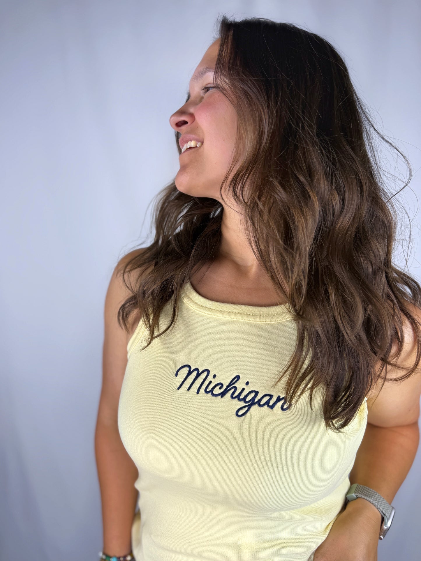 Michigan Embroidered Tank Butter