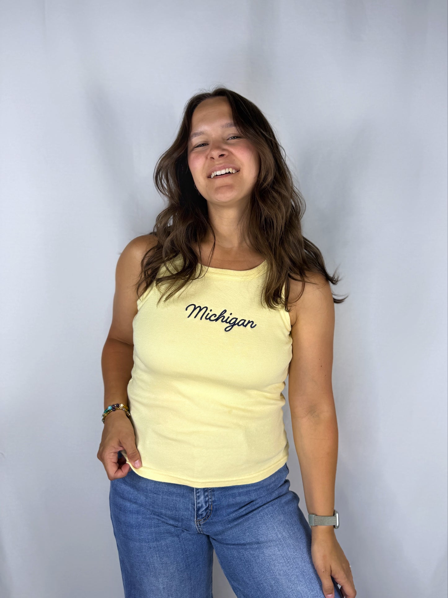 Michigan Embroidered Tank Butter