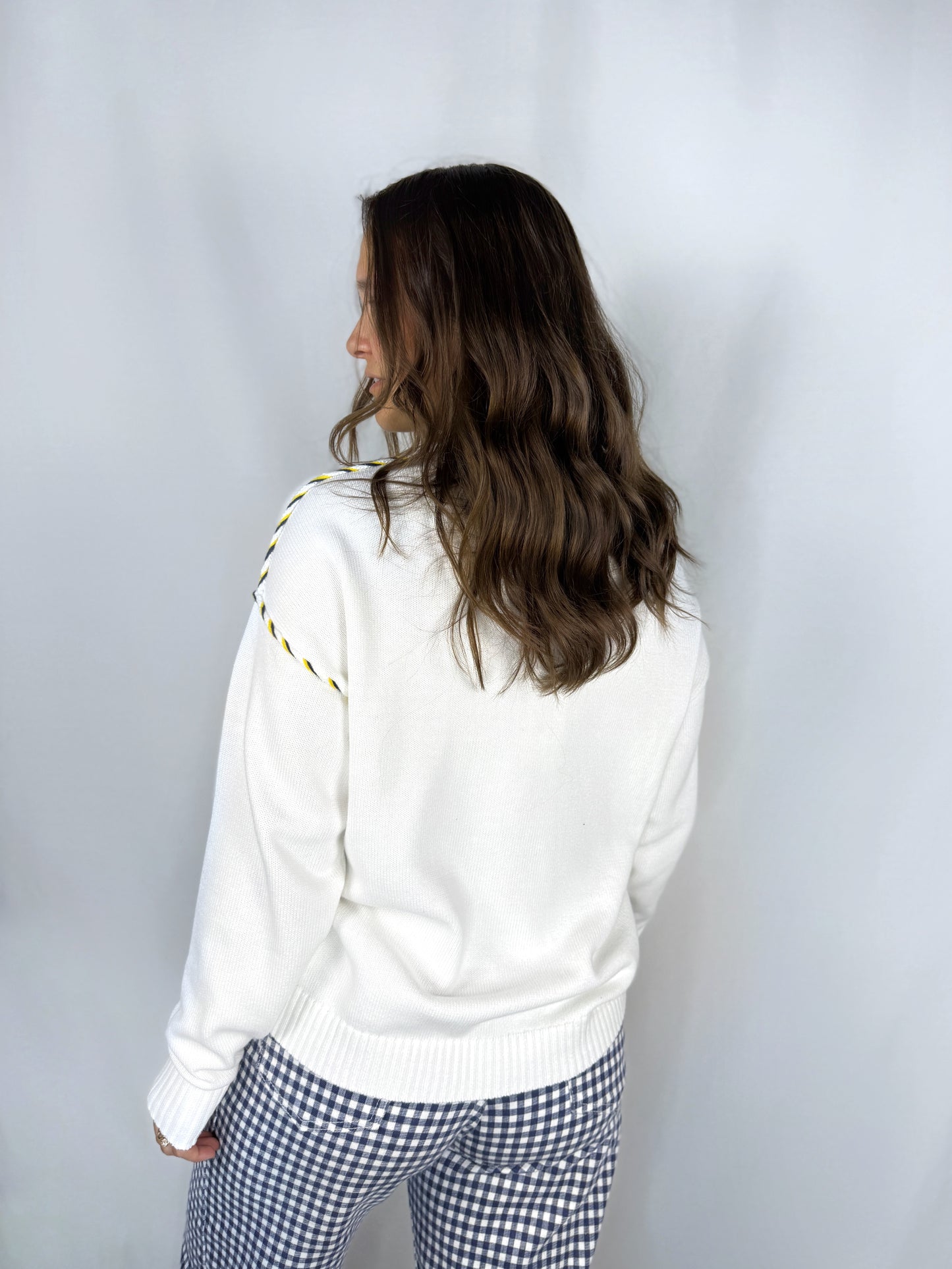 Michigan White Whipstitch Sweater