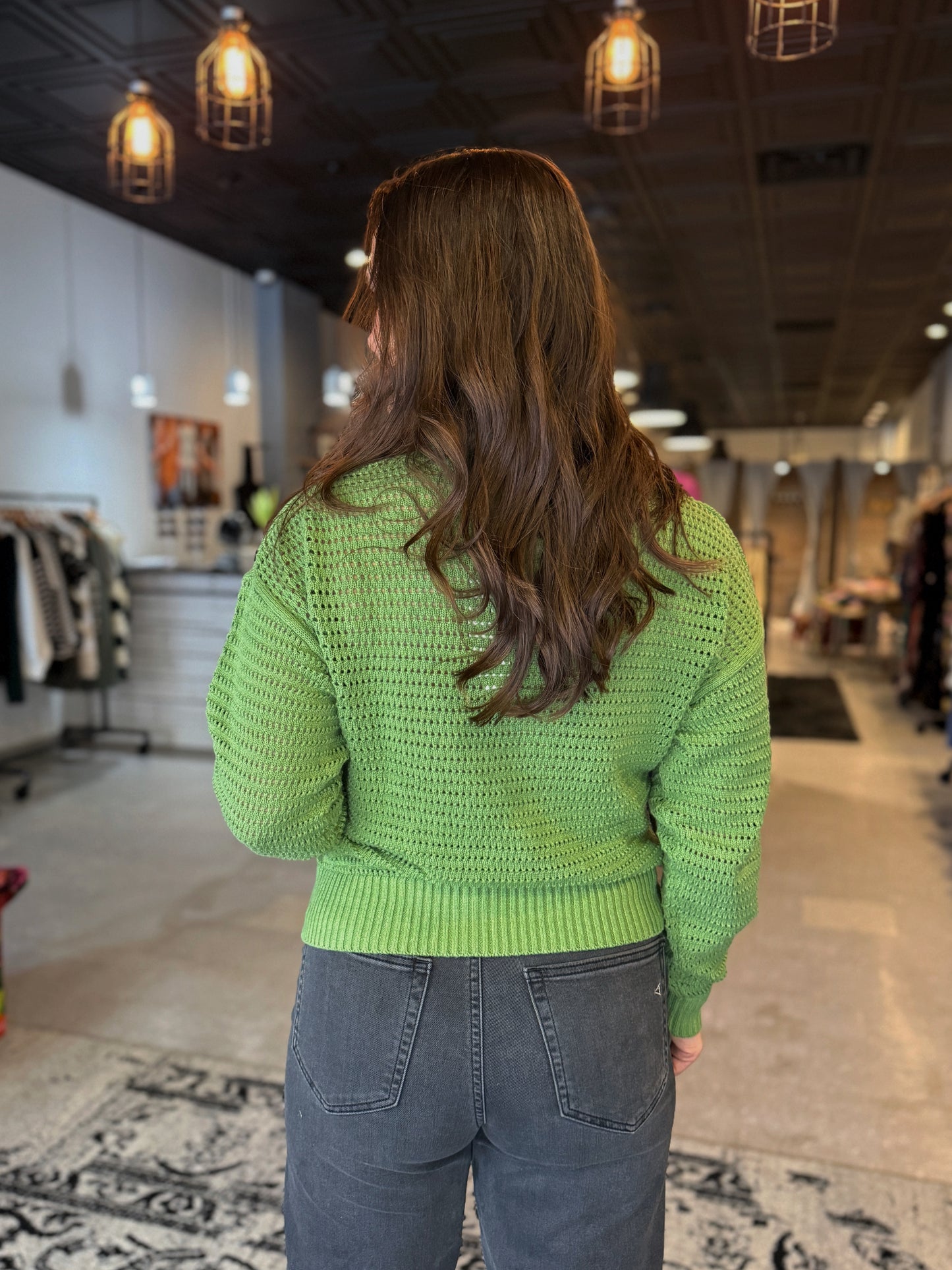 Open Knit Half Zip Sweater