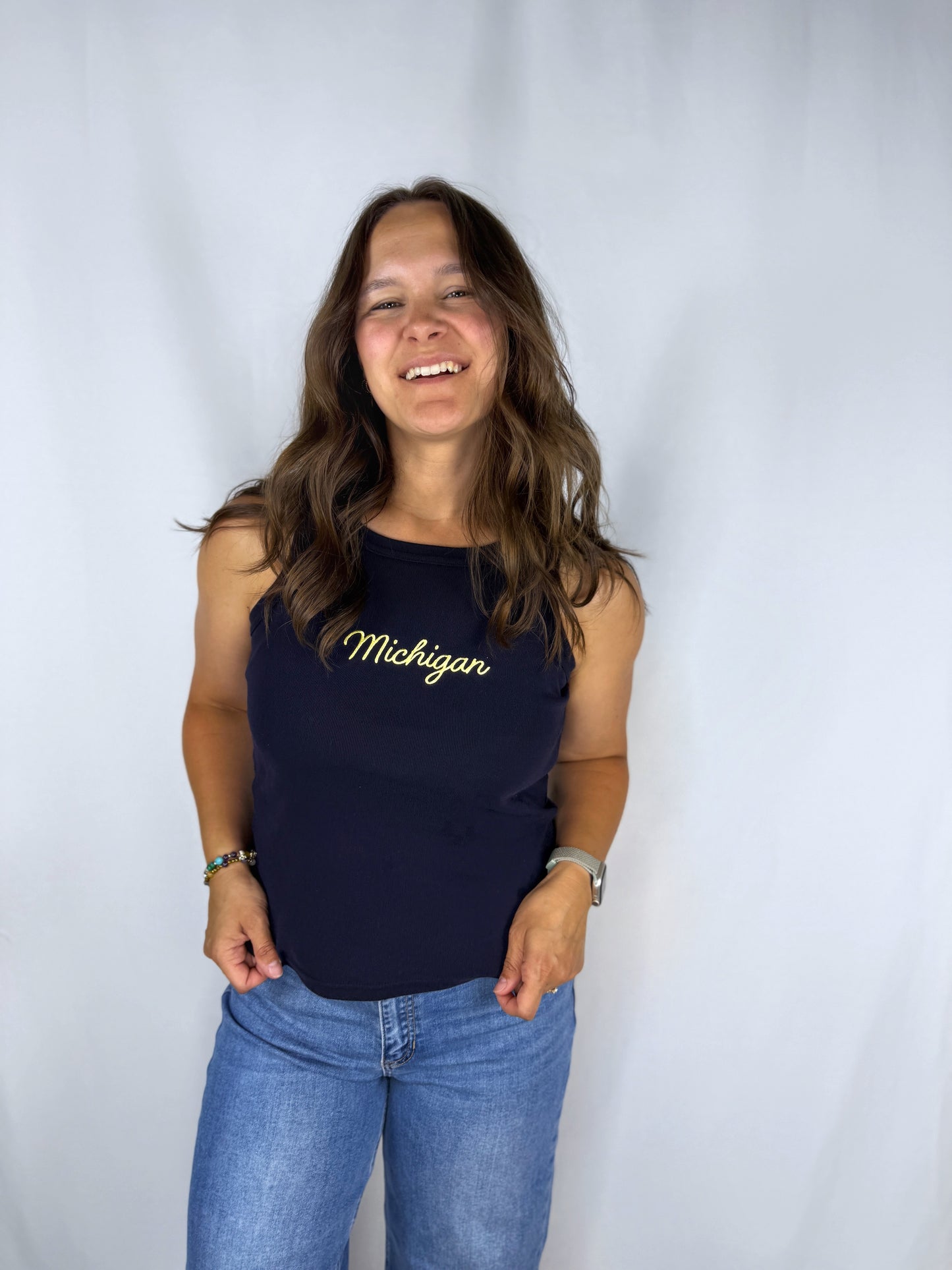 Michigan Embroidered Tank Navy
