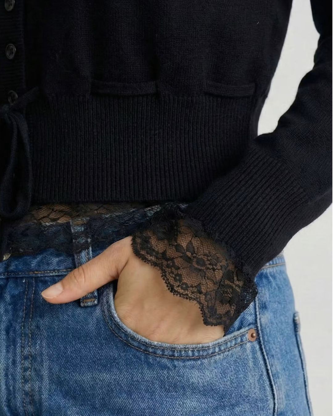 Funkadelic Lace Detail Cardigan In Black