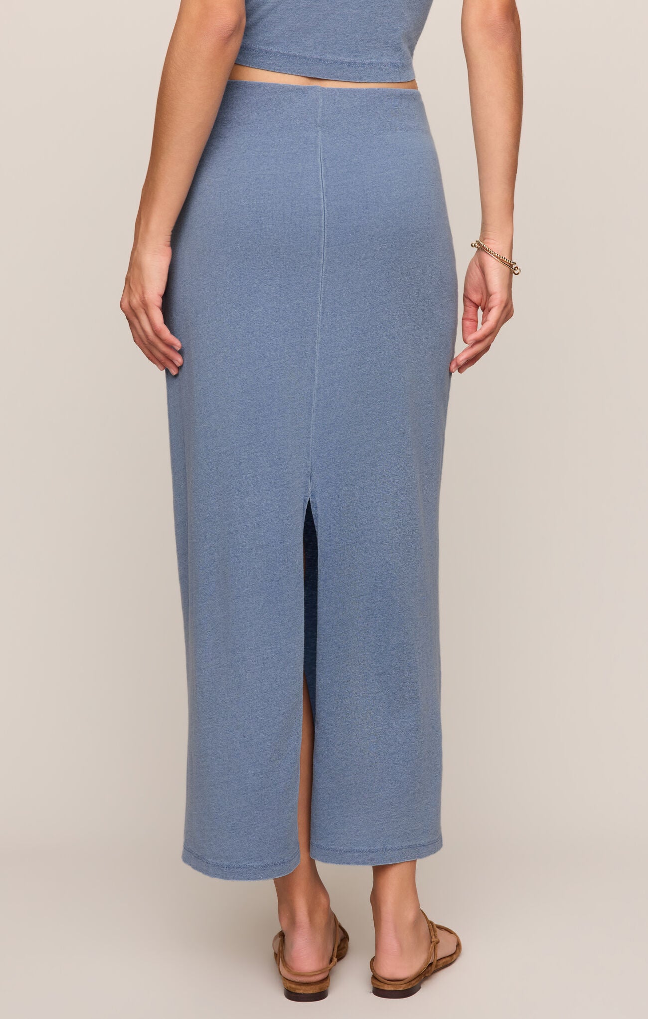 Gail Jersey Denim Midi Skirt in Santorini Indigo