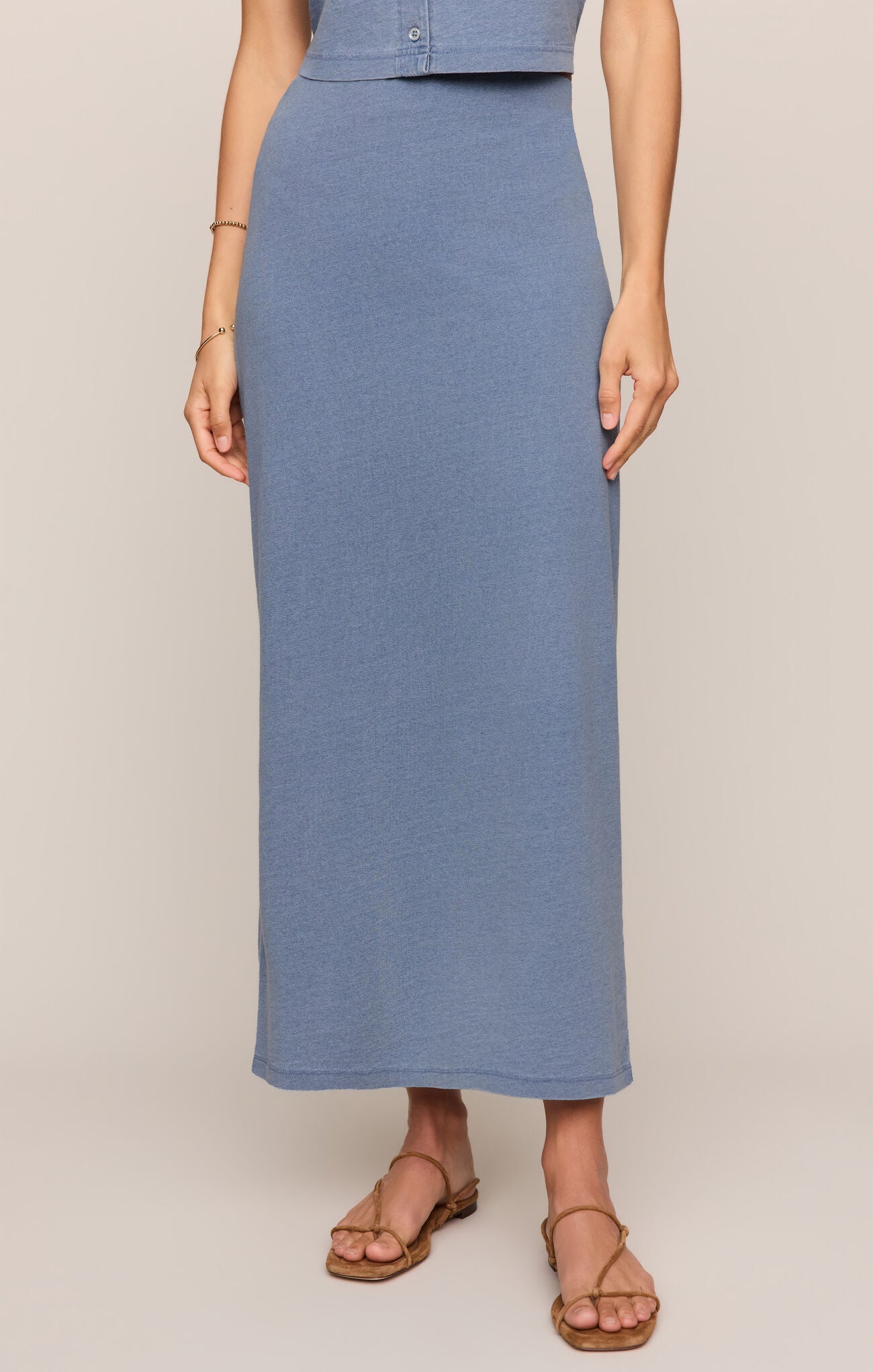 Gail Jersey Denim Midi Skirt in Santorini Indigo