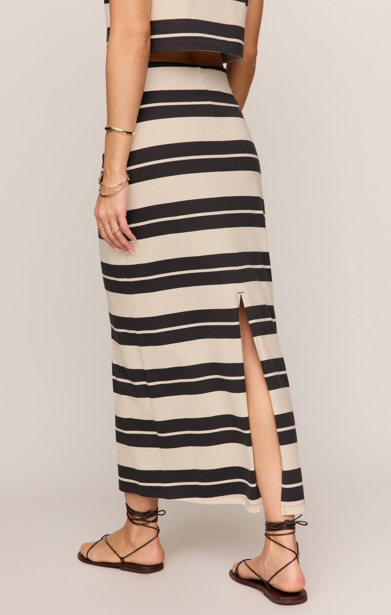Gail Striped Jersey Midi Skirt in Ash Black