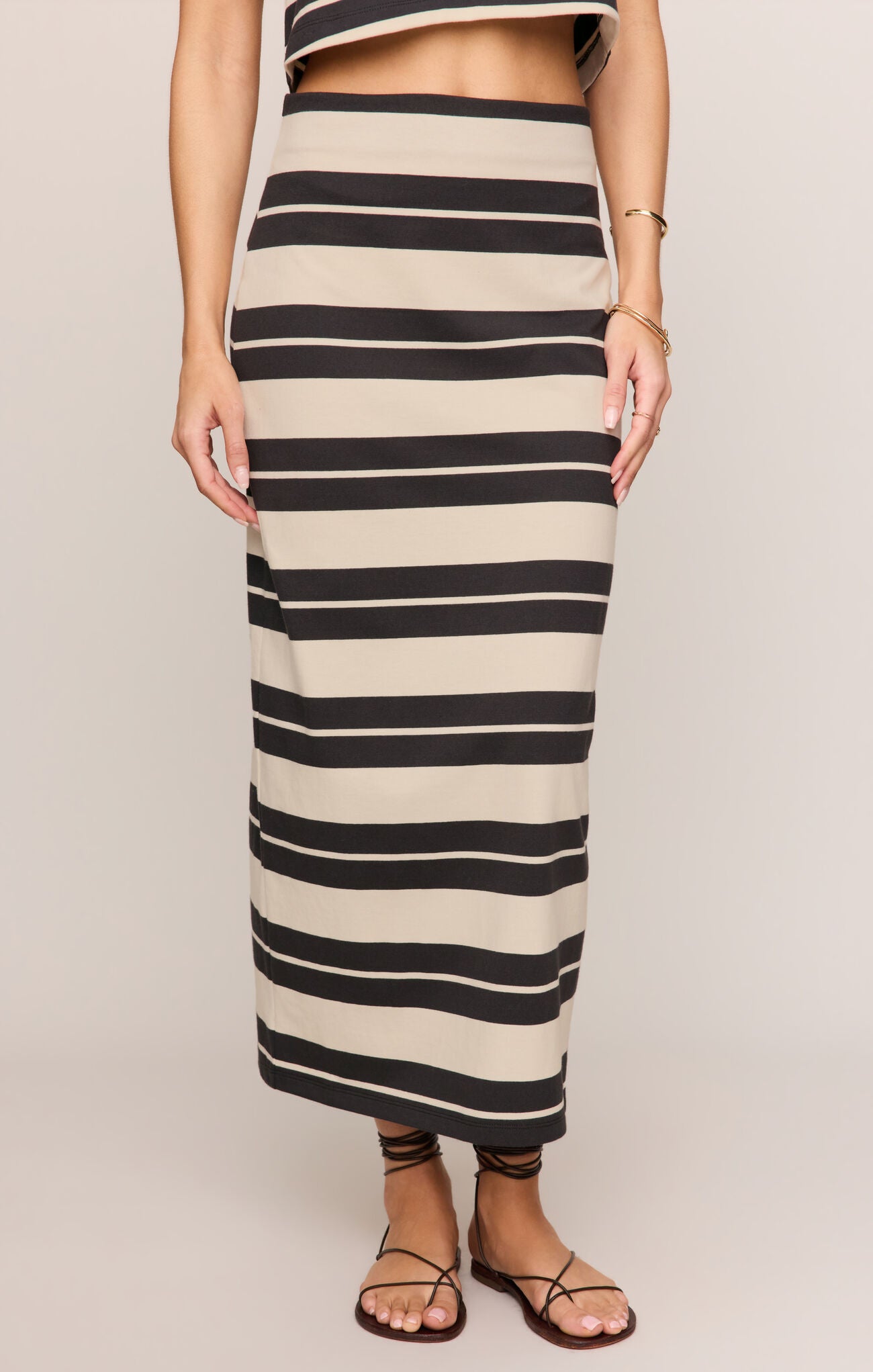 Gail Striped Jersey Midi Skirt in Ash Black