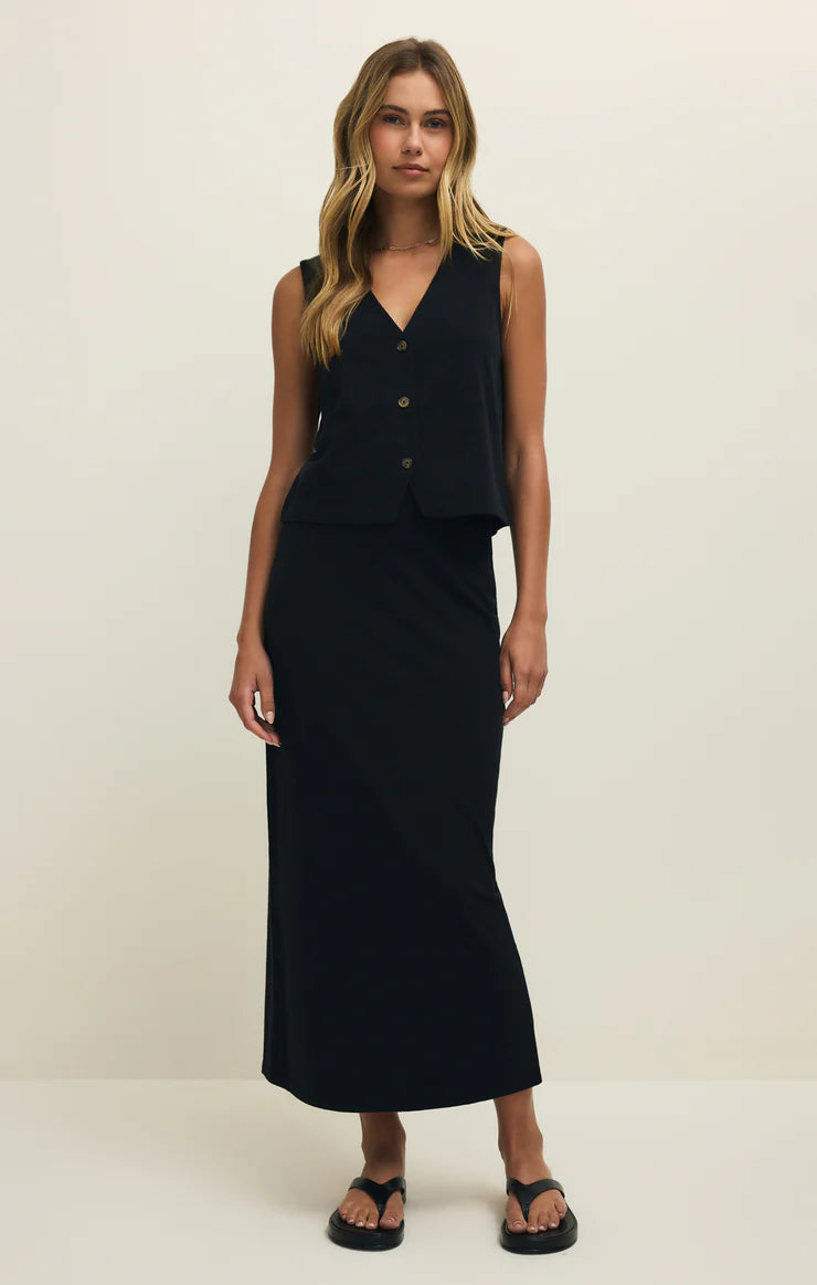 Gail Jersey Midi Skirt in True Black