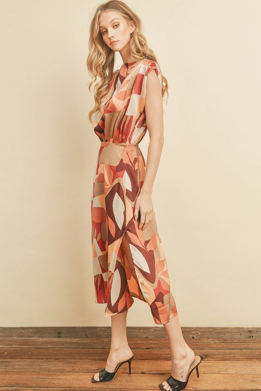 Geometric Palm Midi Dress