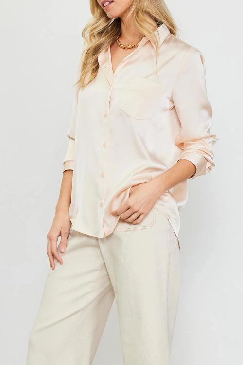 Golden Hour Satin Blouse Oatmilk