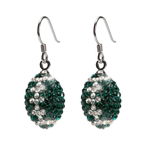 Green and Clear Crystal Football Earrings
