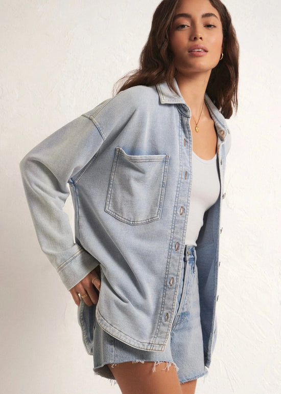 Load image into Gallery viewer, All Day Knit Denim Jacket
