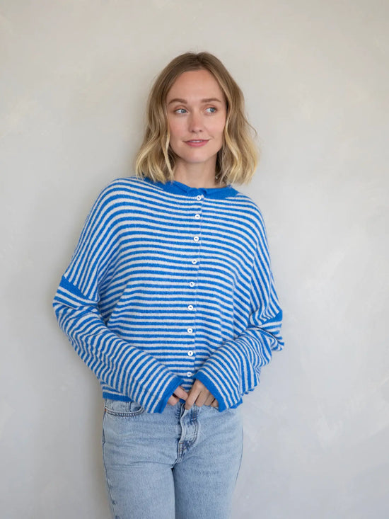 Piper Striped Cardigan Blue