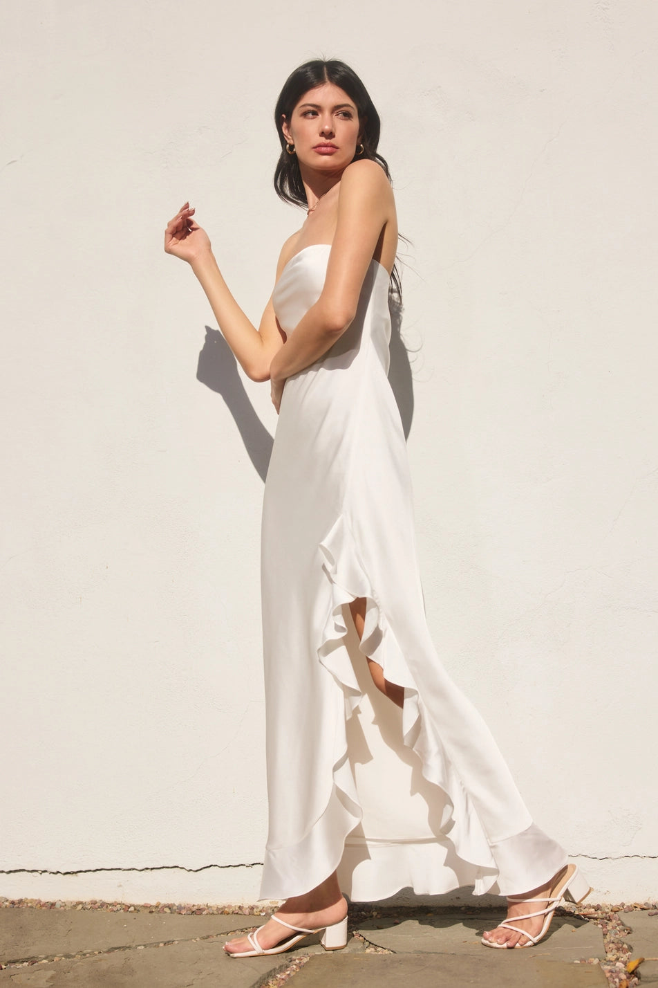 Going Out Strapless Ruffled Maxi Dress