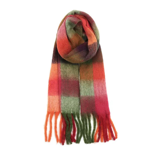 Soft Chunky Multi Color Scarf Red and Green Check