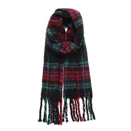 Soft Chunky Multi Color Scarf Black Plaid