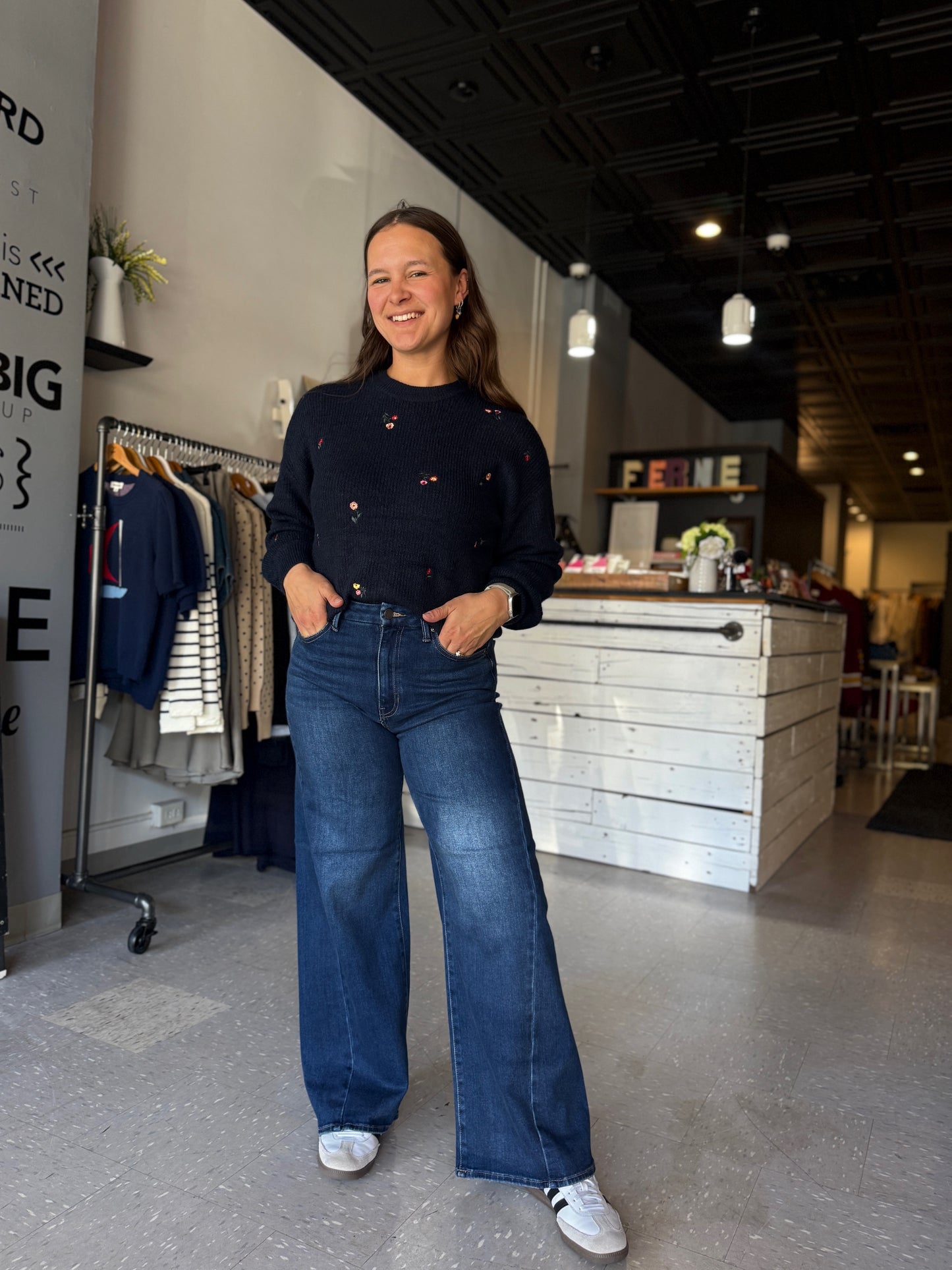 Marcie High Rise Wide Leg Jeans in Dark Denim
