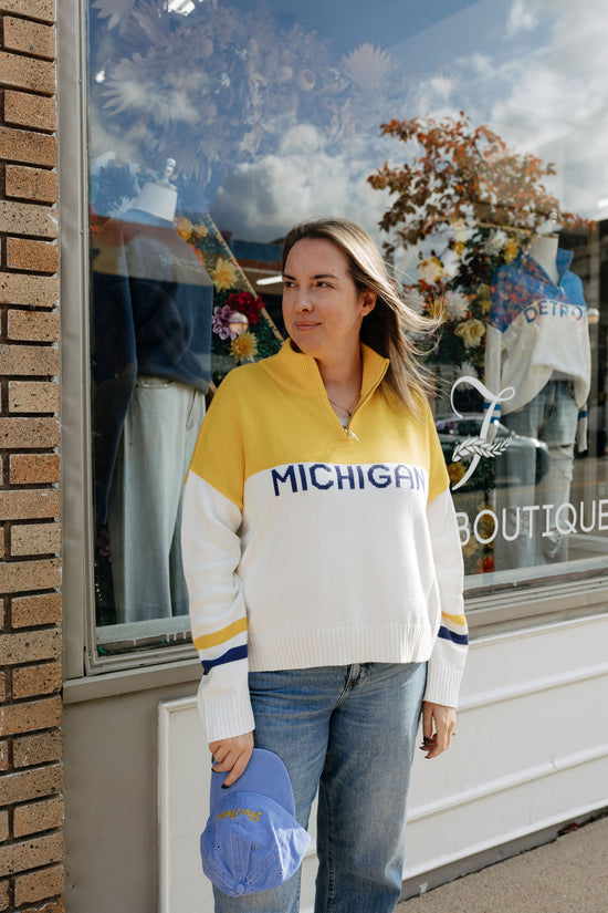 Michigan Color Block Quarter Zip Sweater