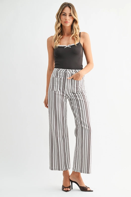 Julianna Patch Pocket Jeans Brown Stripe
