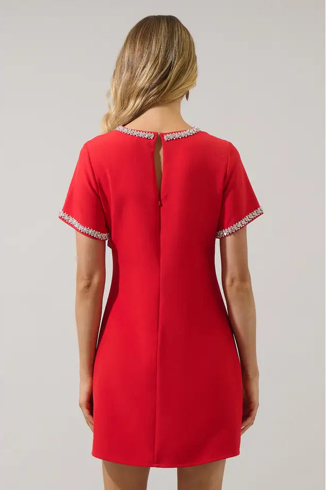 red rhinestone dress short ALL EYES ON ME RHINESTONE MINI DRESS