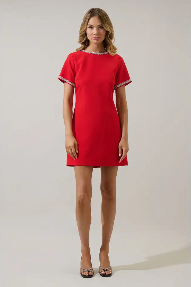 Kaitlyn Rhinestone Shift Mini Dress
