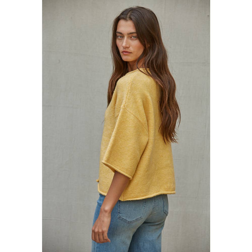 Kelsey Quarter Sleeve Cardigan  in Light Mustard
