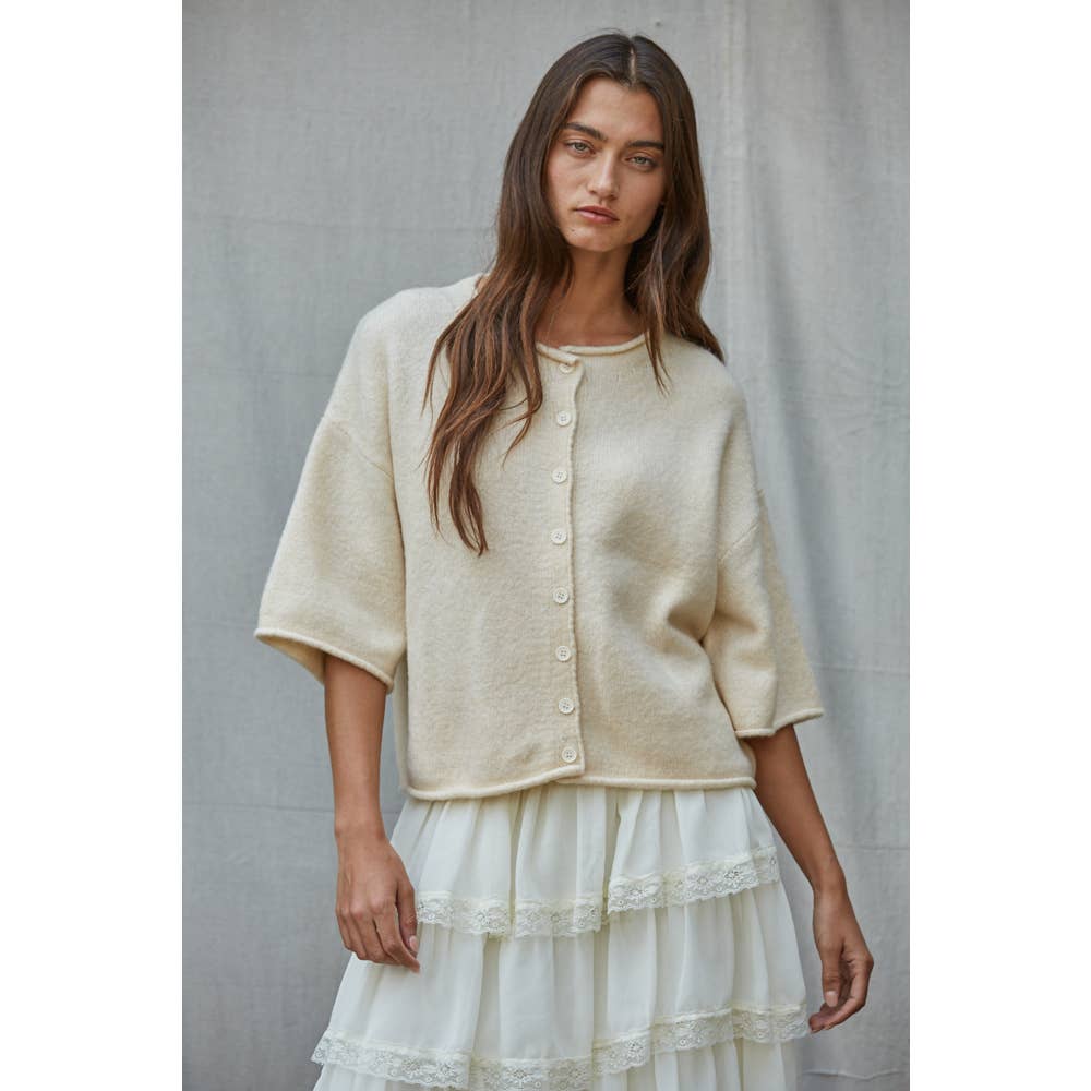 Kelsey Quarter Sleeve Cardigan  in Cream