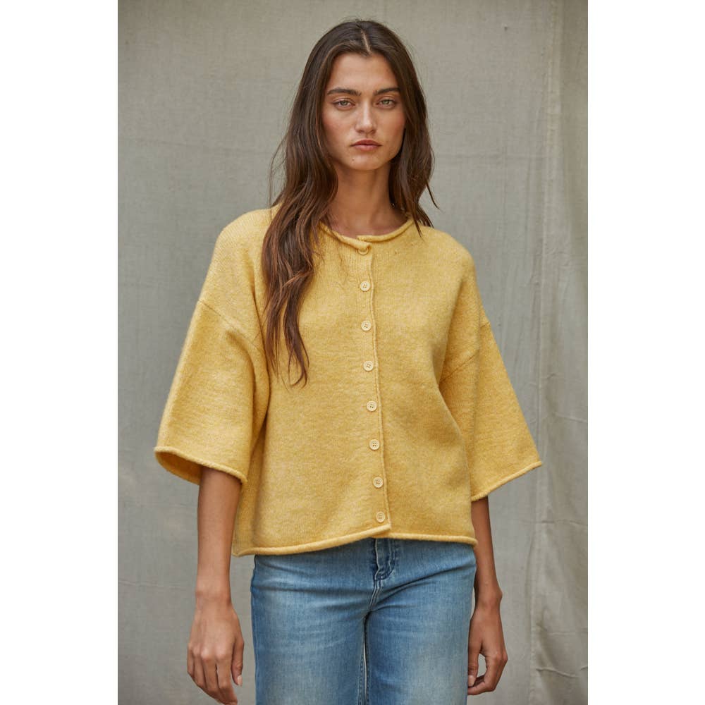 Kelsey Quarter Sleeve Cardigan  in Light Mustard