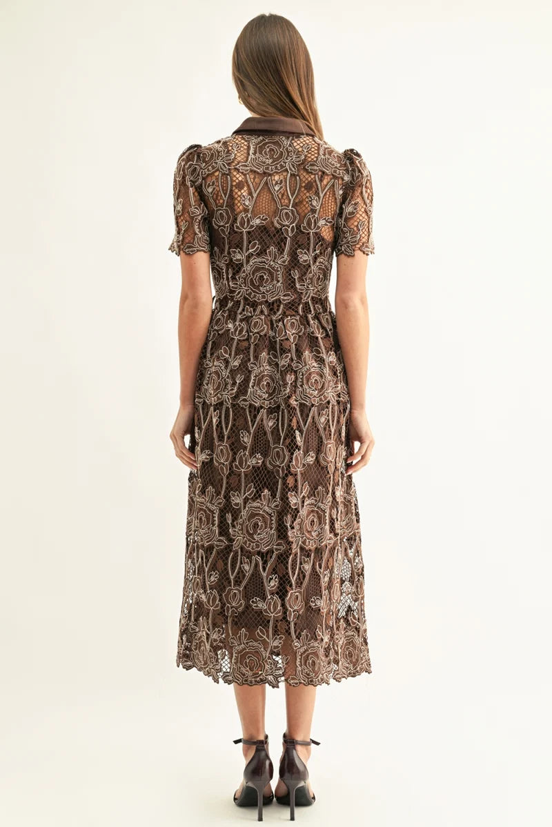 Lennon Short Sleeve Lace Midi Dress