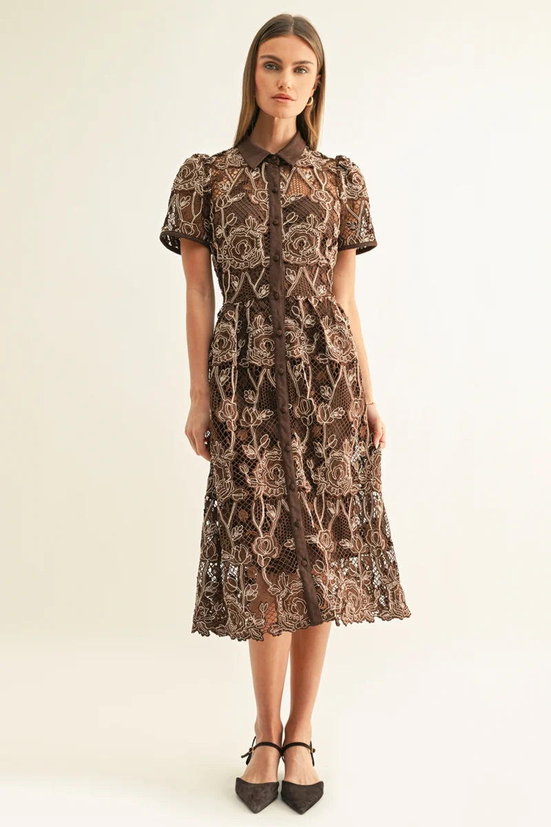 Lennon Short Sleeve Lace Midi Dress