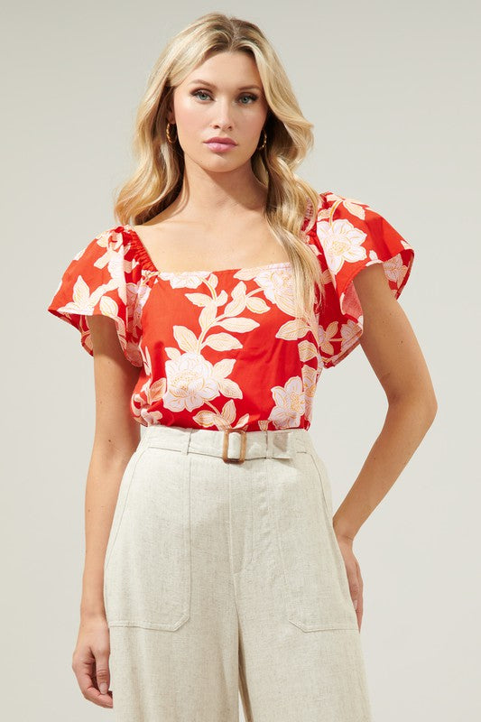 Load image into Gallery viewer, Lilo Tropics Flutter Sleeve Top
