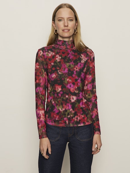 Long Sleeve Mesh Mock Neck Berry Glow