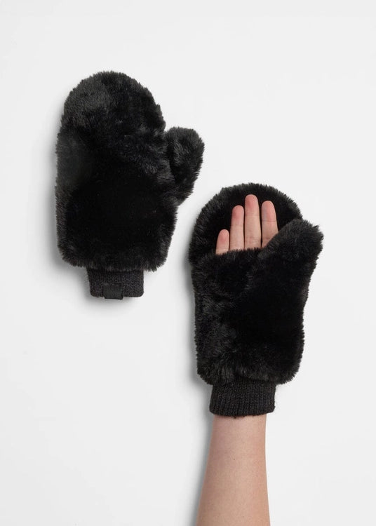 Mad Hatter Faux-Fur Mittens Black