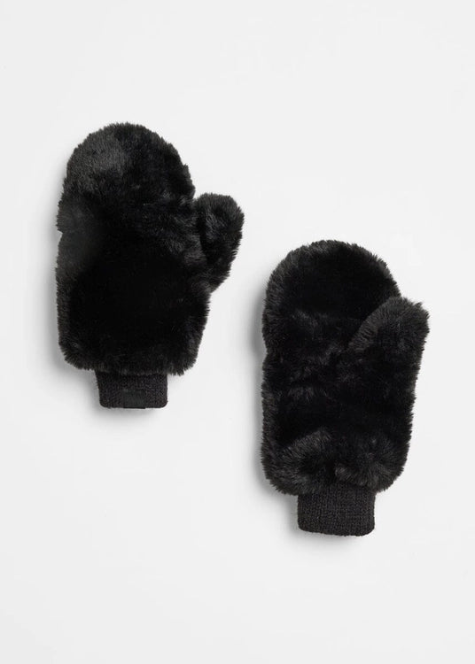 Mad Hatter Faux-Fur Mittens Black