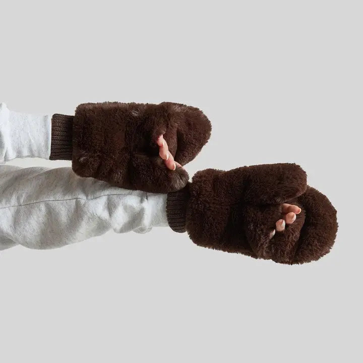 Mad Hatter Faux-Fur Mittens Chocolate