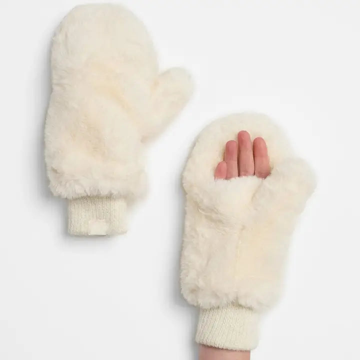 Mad Hatter Faux-Fur Mittens Ivory