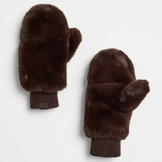 Mad Hatter Faux-Fur Mittens Chocolate