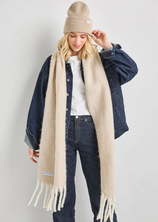 Mad Hatter Oversized Blanket Scarf Feather & Ivory