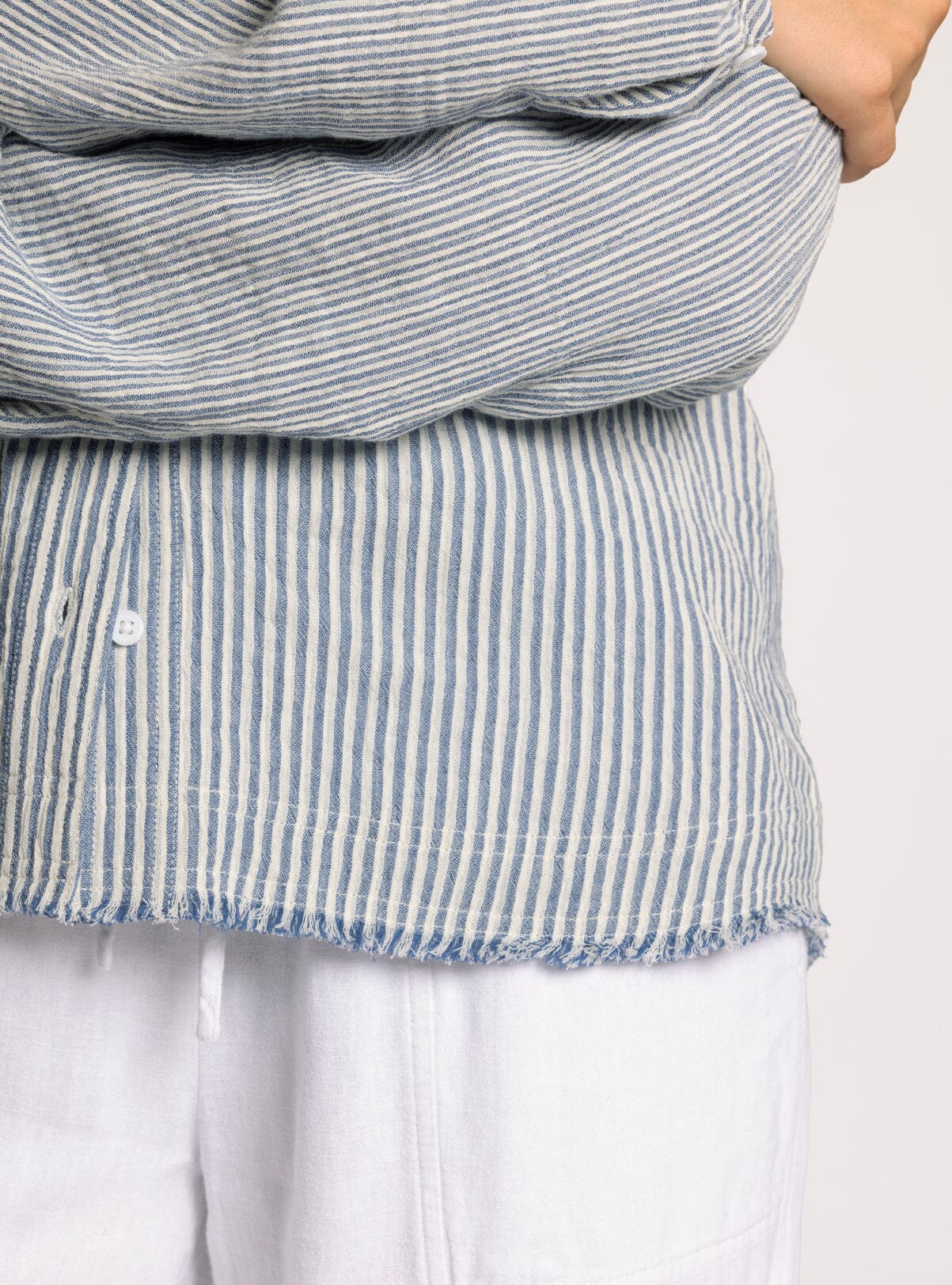 Maia Shirt in Ivory Blue Stripe
