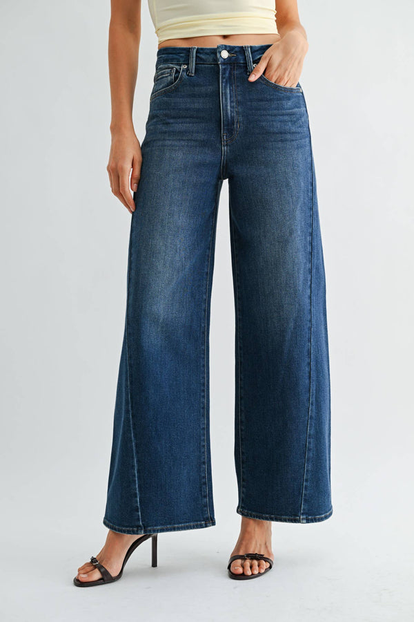 Marcie High Rise Wide Leg Jeans in Dark Denim