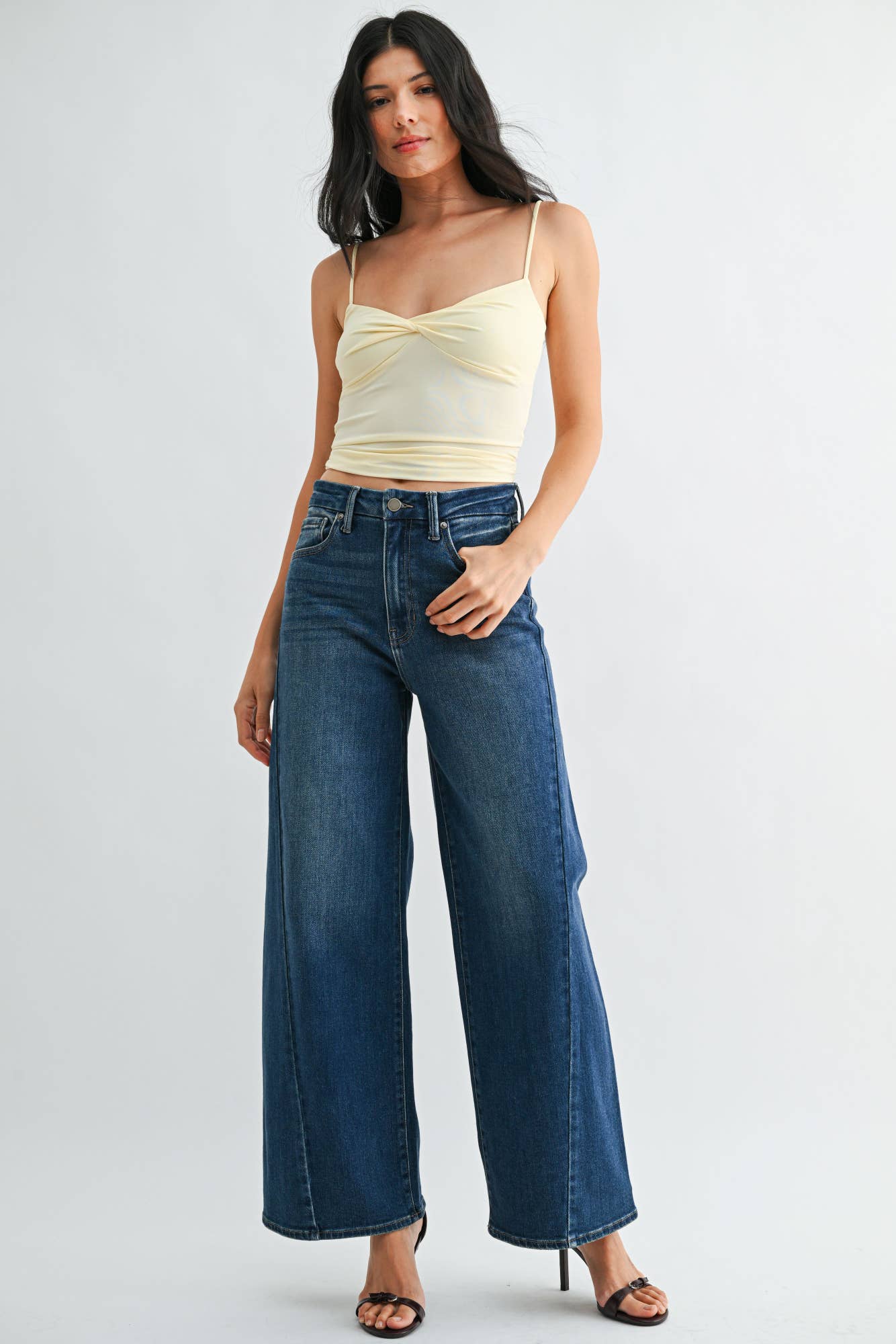 Marcie High Rise Wide Leg Jeans in Dark Denim