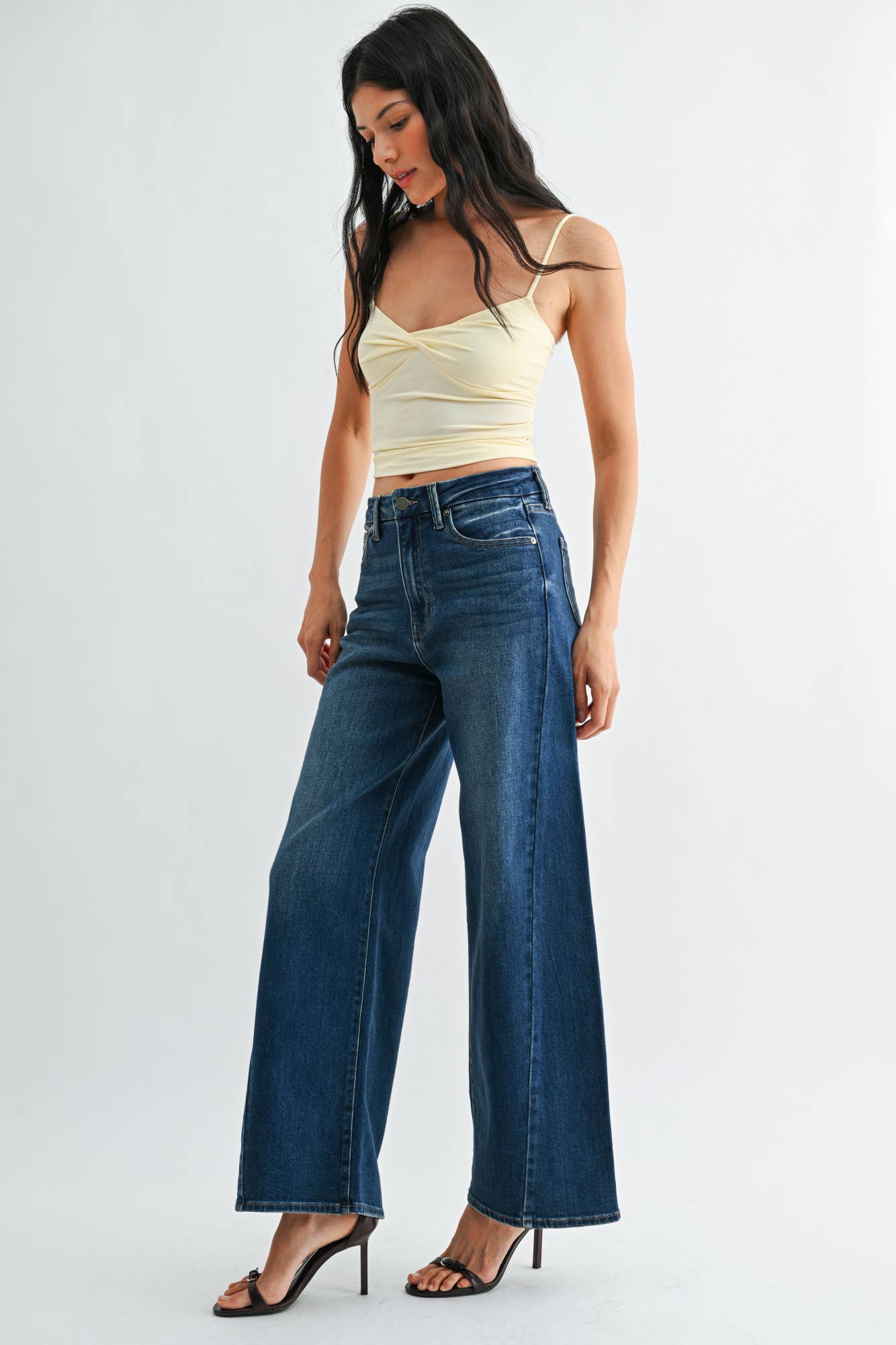 Marcie High Rise Wide Leg Jeans in Dark Denim